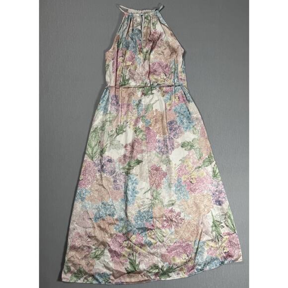 H&M Dress Women M Satin Floral Maxi Lined Halter Keyhole Romantic Wedding Guest - Picture 4 of 15